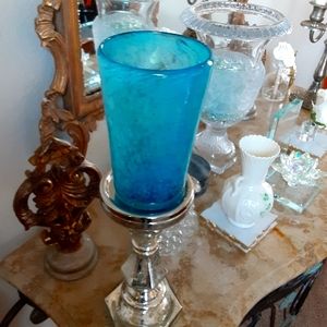 Blown, Addled, Mottled Blue Drinking Glass
